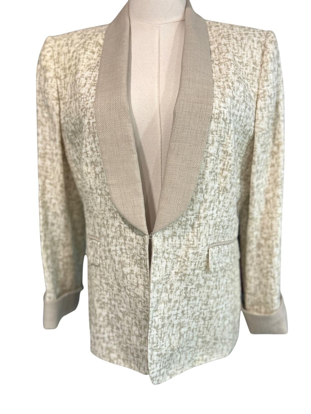 Tahari Arthur S Levine Blazer 10P Petite 100% Linen Ivory Taupe Career Jacket
